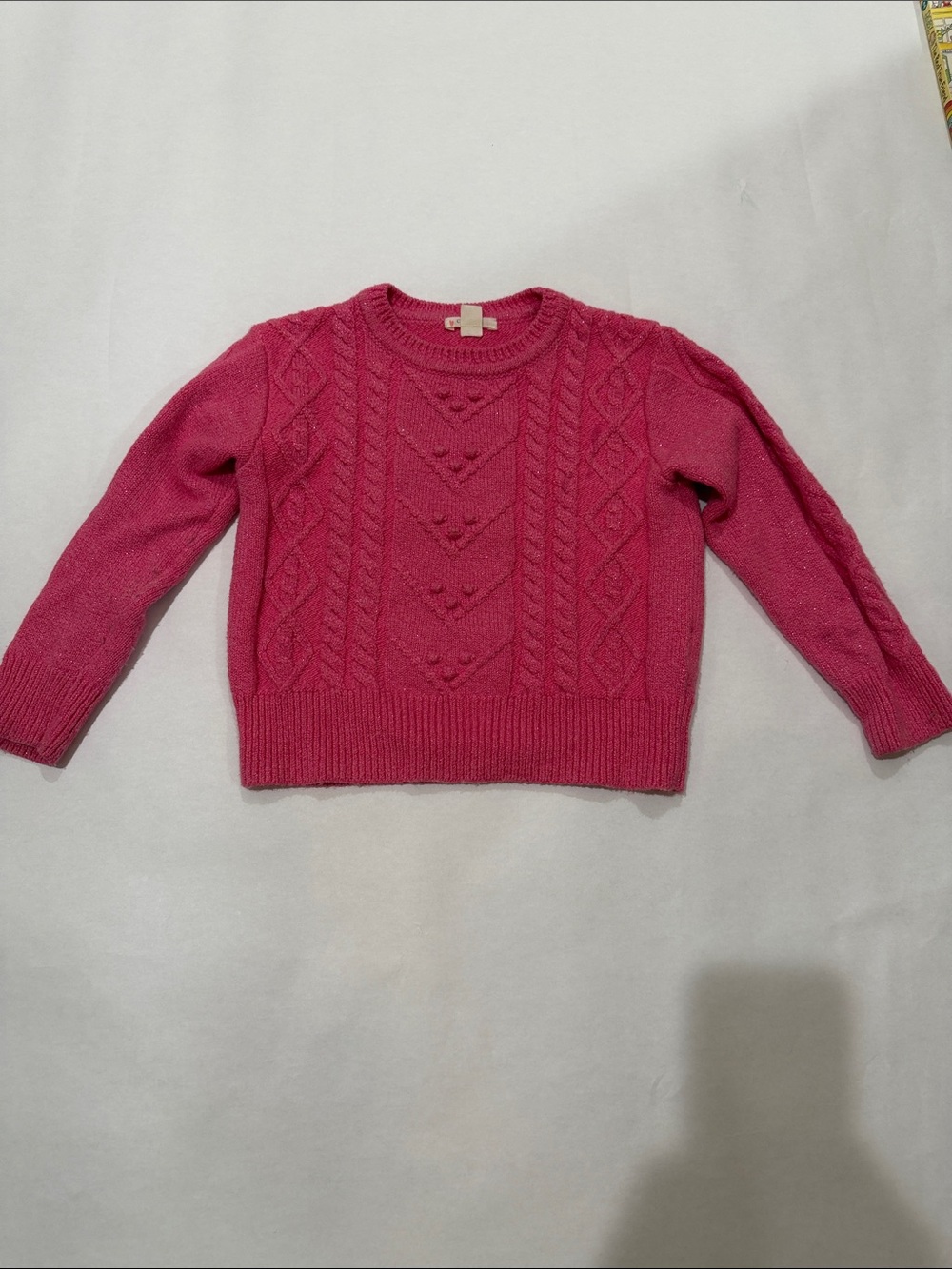 Crewcuts Pink Sparkling Cable-Knit Crewneck Sweater